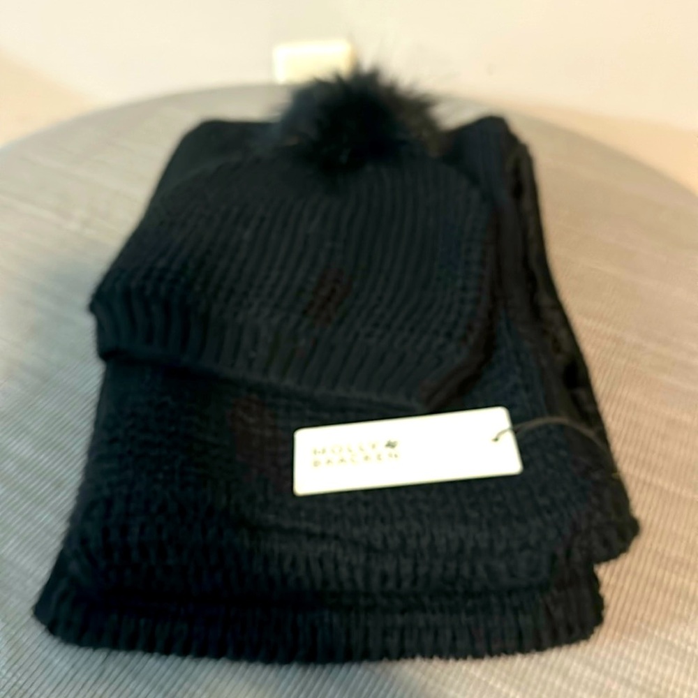 Molly Bracken black knit, scarf, and hat NWT